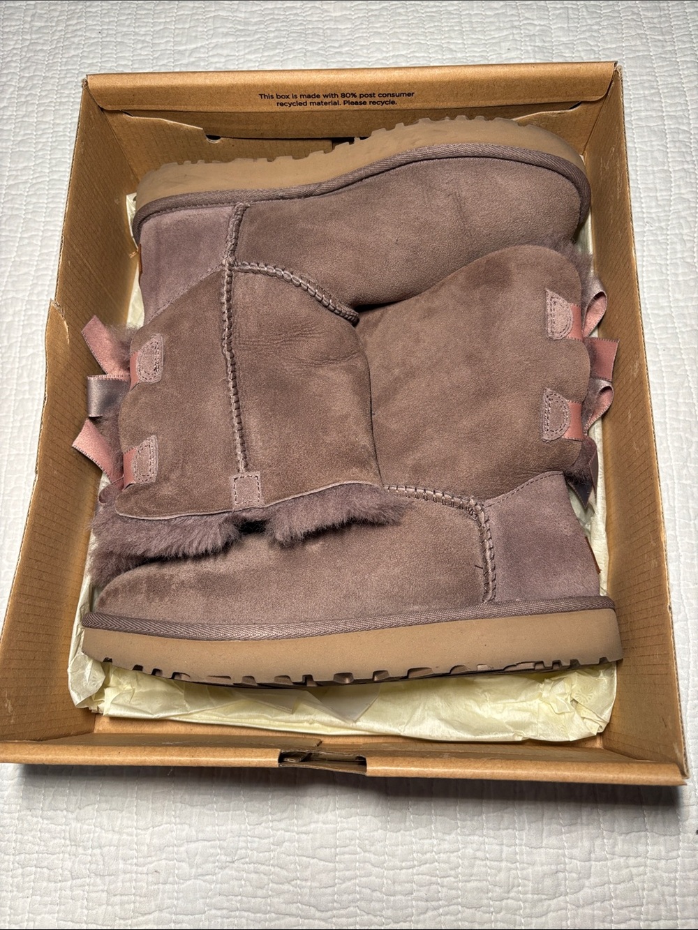 UGG Women's Suede Shearling Short Boots with Back Ribbon - Mauve